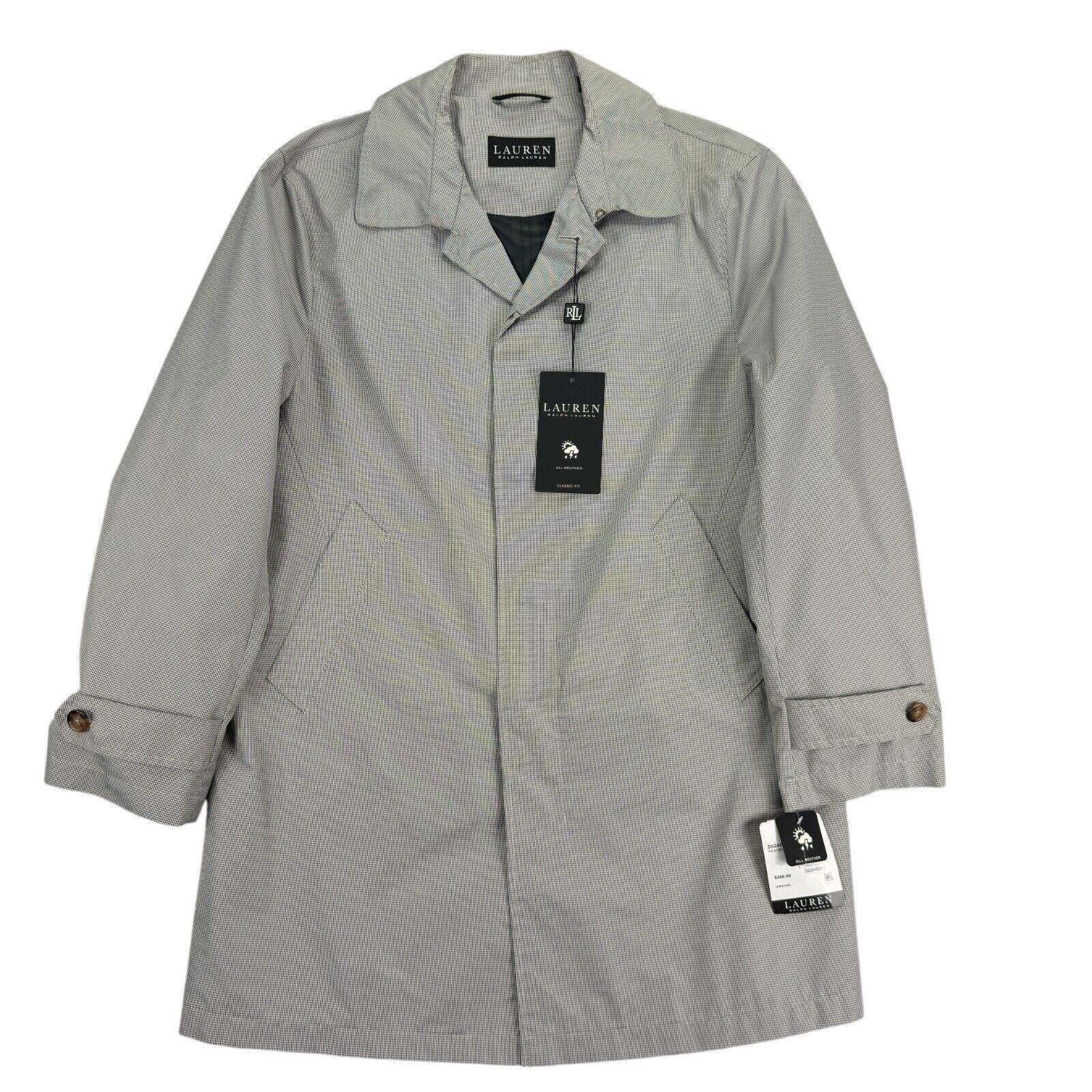 Lauren Ralph Lauren Mens Stanza Classic Fit Puppytooth Rain Coat Cream Brown 36s